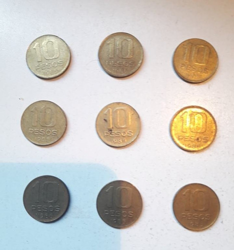 Monedas Lote De 9 Monedas De 10 Pesos Argentinos 1985