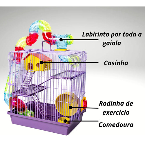 Gaiola Hamster Com Casa Grande Completa 3 Andares Tubo