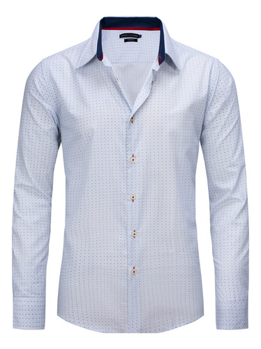 Camisa De Vestir Hombre Slim Fit Manga Larga Cuadros Algodón