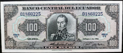 Billete 100 Sucres 1/feb/1980 Ecuador Au