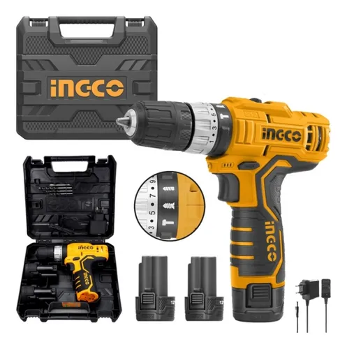 Taladro Inalambrico 12v Cargador 2 Baterias Con Caja Ingco