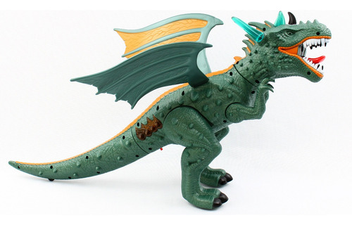 Dinosaurio Dragon Camina Lanza Spray Con Luz Sonido Proyecta Color Verde