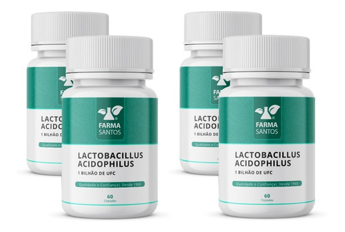 Kit 4 Lactobacillus Acidophilus 1 Bilhão De Ufc 60 Cápsulas Sabor Sem Sabor