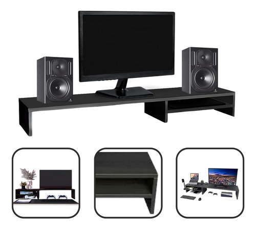 Base Monitor De Áudio Suporte Com Prateleira 15x90x20cm Mdf