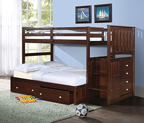 Donco Kids Mission Stairway Bunk Dual Under Bed Drawers, Twi