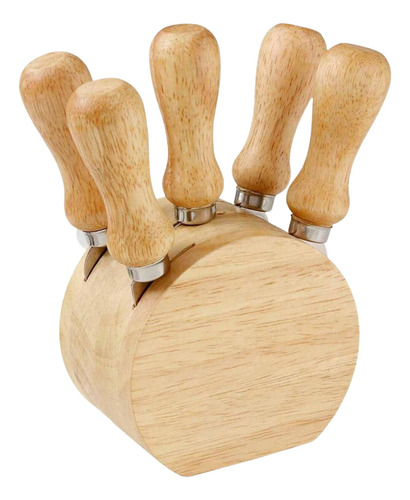 Set 5 Cuchillos Gourmet Para Queso En Base Madera