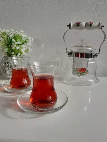 Conjunto de Chá Turco Luxo Vermelho com Porcelana - Importado da Turquia