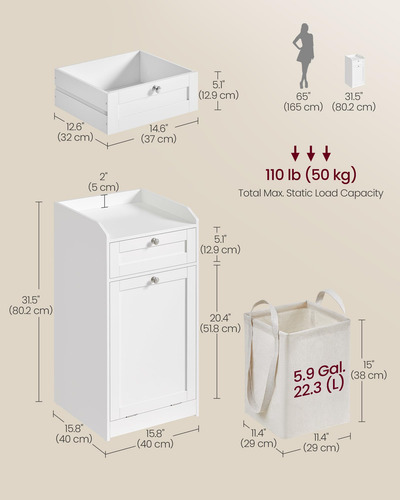 Mueble De Lavandería Para Baño Vasagle Con 1 Cajón Y 1 Cesto
