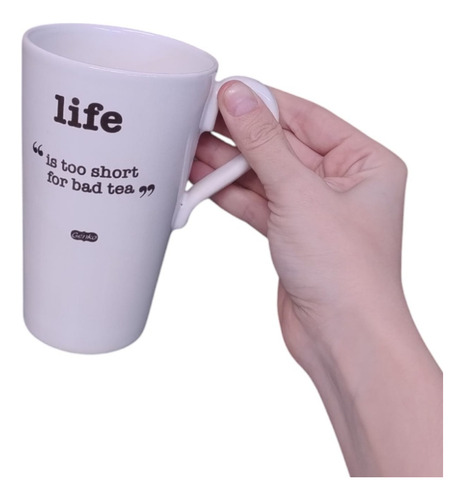 Taza Cónica Cerámica Con Frases Coffe Tea 430ml Life