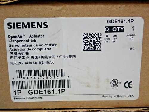 New Siemens Gde161.1p Open Air Actuator Nsr,24v,44 In Lb Ttj
