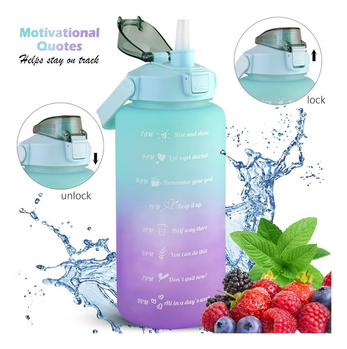 Botella De Agua De Medio Galón Con Marcador De Tiempo Y Paji
