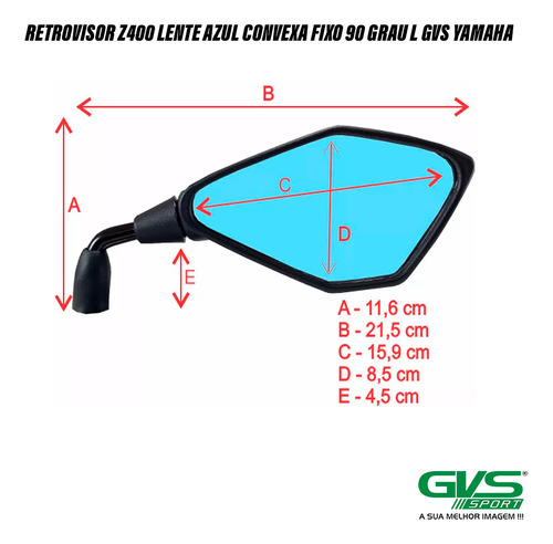 Retrovisor Z400 Lente Azul Convexa Fixo 90 Grau L Gvs Yamaha