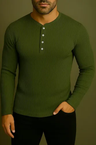 Camiseta Henley Slim Fit Ml - 5 Cores -compre 3 Frete Grátis
