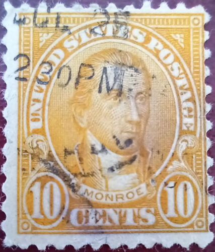 Estampilla Usa James Monroe. Naranja 10 Centavos