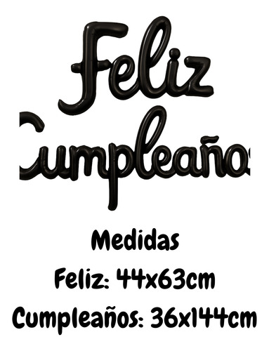 Globos Cursiva Feriz Cumpleaños Frase Sku790 Negro