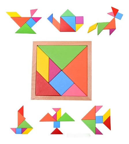 Puzzle Tangram De Madera 12 X 12 Cm / 7 Piezas 