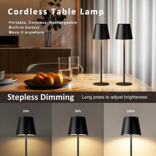 Lámpara De Mesa Inalámbrica, Atenuación Continua De 3 Colore