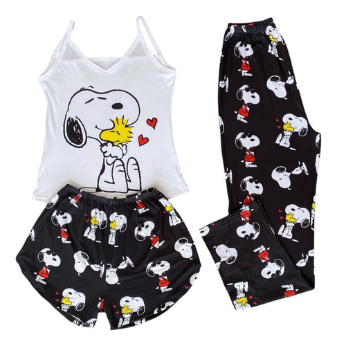 Pijama De Mujer Dama Perrito 3 Piezas Pantalón Short Blusa