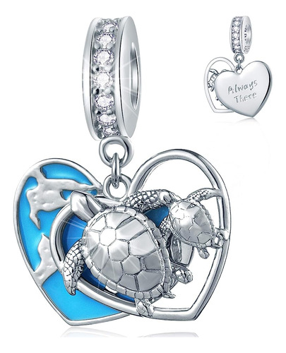 Mamá Y Niño Turtles Charms En Blue Ocean Dangle Se Ajusta A 