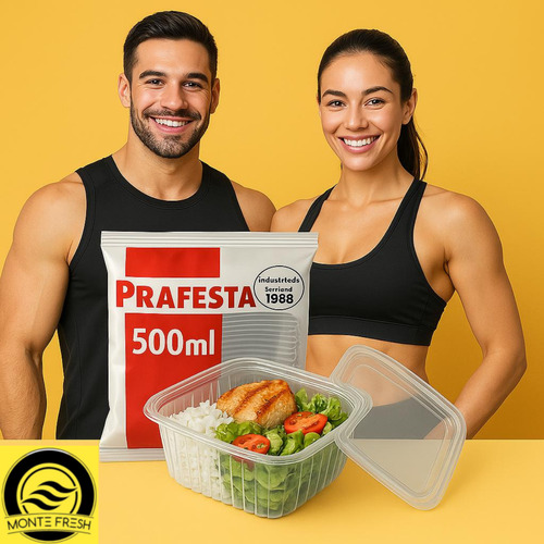 96un Pote Descartável 500ml Marmita Microondas Freezer Kit Transparente