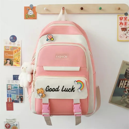 Kit De Mochila Juvenil #510 Incluye 5 Pzs Moda Kawaii