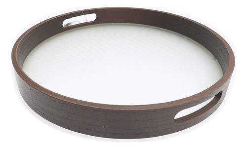 Bandeja Mdf/vidrio D35x4cm Marron