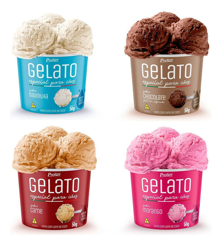 Kit 4 Sorvetes para Cães Pet 4 Sabores - Gelato Prefira