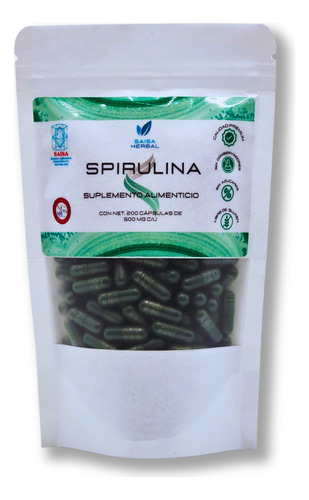 Alga Spirulina 100% Pura Bolsa Con 200 Cápsulas