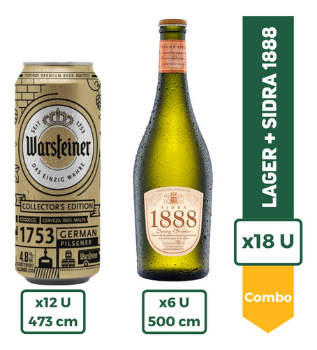 Cerveza Warsteiner Rubia Lata 473ml X12 + Sidra 1888 500m X6