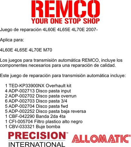 Kit Reparacion Transmision 4l70e Express G1500 2007-14 7.5l