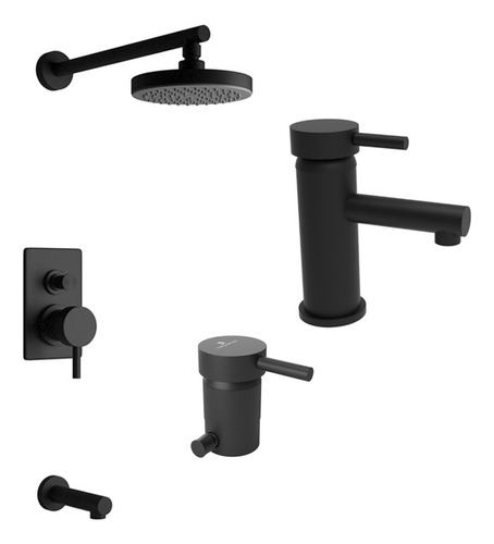 Combo De Griferias Para Baño Estalgrif Arona Negro Mate