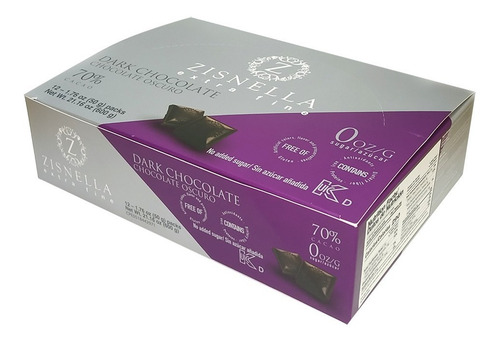 Imagen 1 de 2 de Zisnella Chocolate Oscuro Sin Azúcar 70% Cacao, 12 Unid 50gr