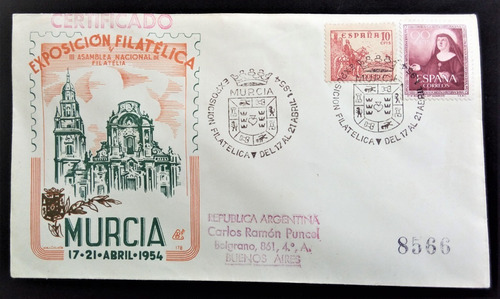 España, Sobre Exposición Filatélica Murcia 1954 L15312