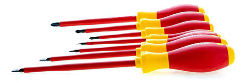 Juego De 7 Destornilladores Aislamiento 1000V Wiha 32099 (Incluye Philips #1, #2 y #3, Plano 3,5mm, 4mm, 5,5mm y 5,6mm) Fabricado en Alemania