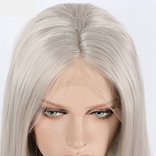 Peruca de cabelo comprido loiro platinado com renda frontal