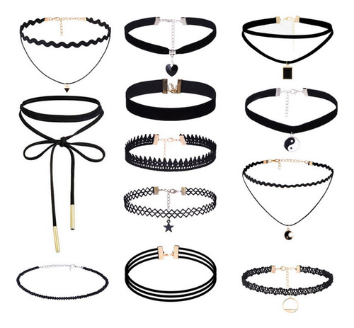 12 Pcs Collar Choker Gargantilla Moda Joyería Mujer Cadenas