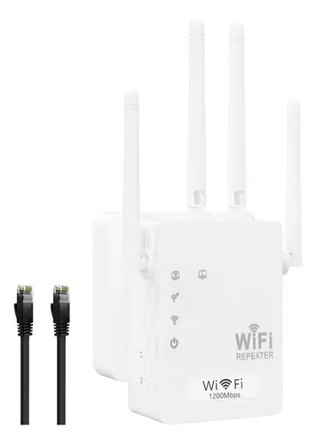 Extensor WiFi AC1200, compatible con WPS, cubre hasta 1200 pies cuadrados y  25 dispositivos, amplificador WiFi de doble banda de 1200 Mbps con antenas