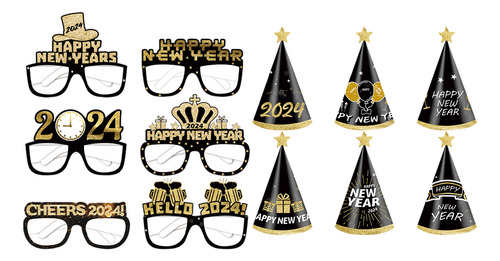 Gafas 3d De Papel Dorado Negro Para Año Nuevo 2024, Cumpleañ