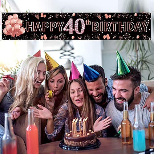 40 Cumpleaños Banner Decoraciones Para Mujeres, Oro Rosa