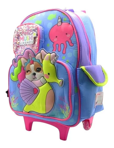 Mochila Con Carro Mushi Simones Con Monedero 40.6 Cm Color Violeta Diseño de la tela Liso