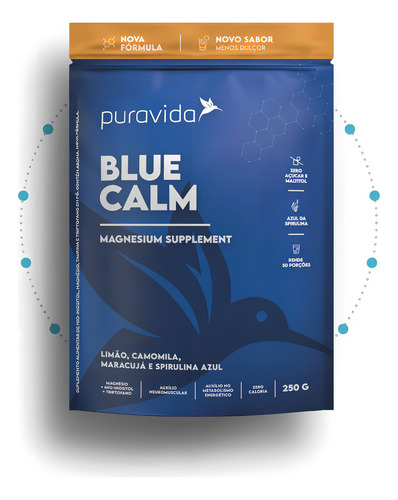 Suplemento en polvo Pura Vida Deep Sleep Blue Calm, magnesio, sabor a limón, espirulina, manzanilla y maracuyá en bolsa de 250 g