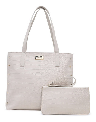 Bolsa Feminina De Ombro Croco Estilo Sacola + Nécessaire Cor Branco