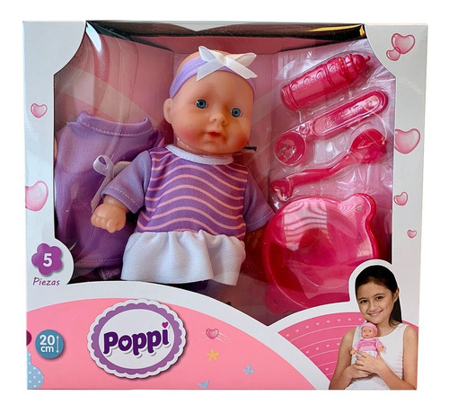 Muñeca Bebe Poppi Con Cambios De Ropa + Accesorios 20cm Pp