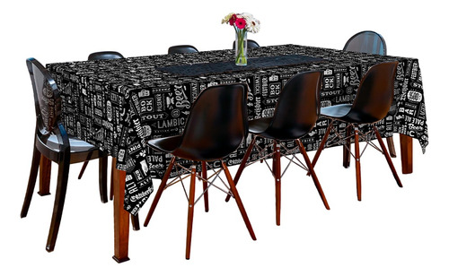 Mantel Ecocuero Estampado 1,40x1,40 Cuadrado Mantel Cuerina Bar Negro Estampado