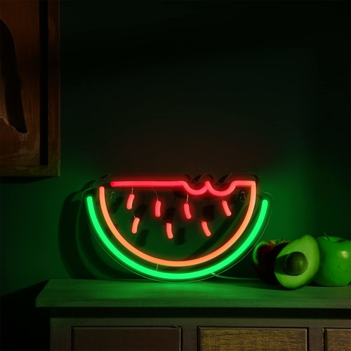 Letrero Neon Sandia Forma Fruta Luz Led Divertido Arte Pared