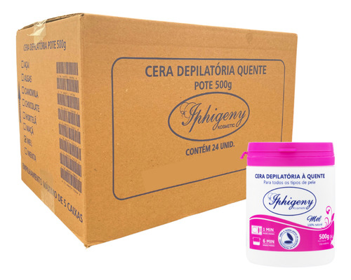 Cera Depilatória Iphigeny 500g Mel - Caixa Com 24 Unidades