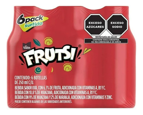 3 Pza Bebida Frutsi Varios Sabores 6 Pack De 250 Ml C/u