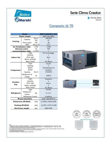 Aire Acondicionado Compacto 25tr 460v 3ph 60hz Midea
