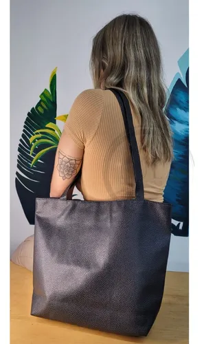 Bolso Tote Bag Grande Con Cierre Eco Cuero Pu Mujer Dama