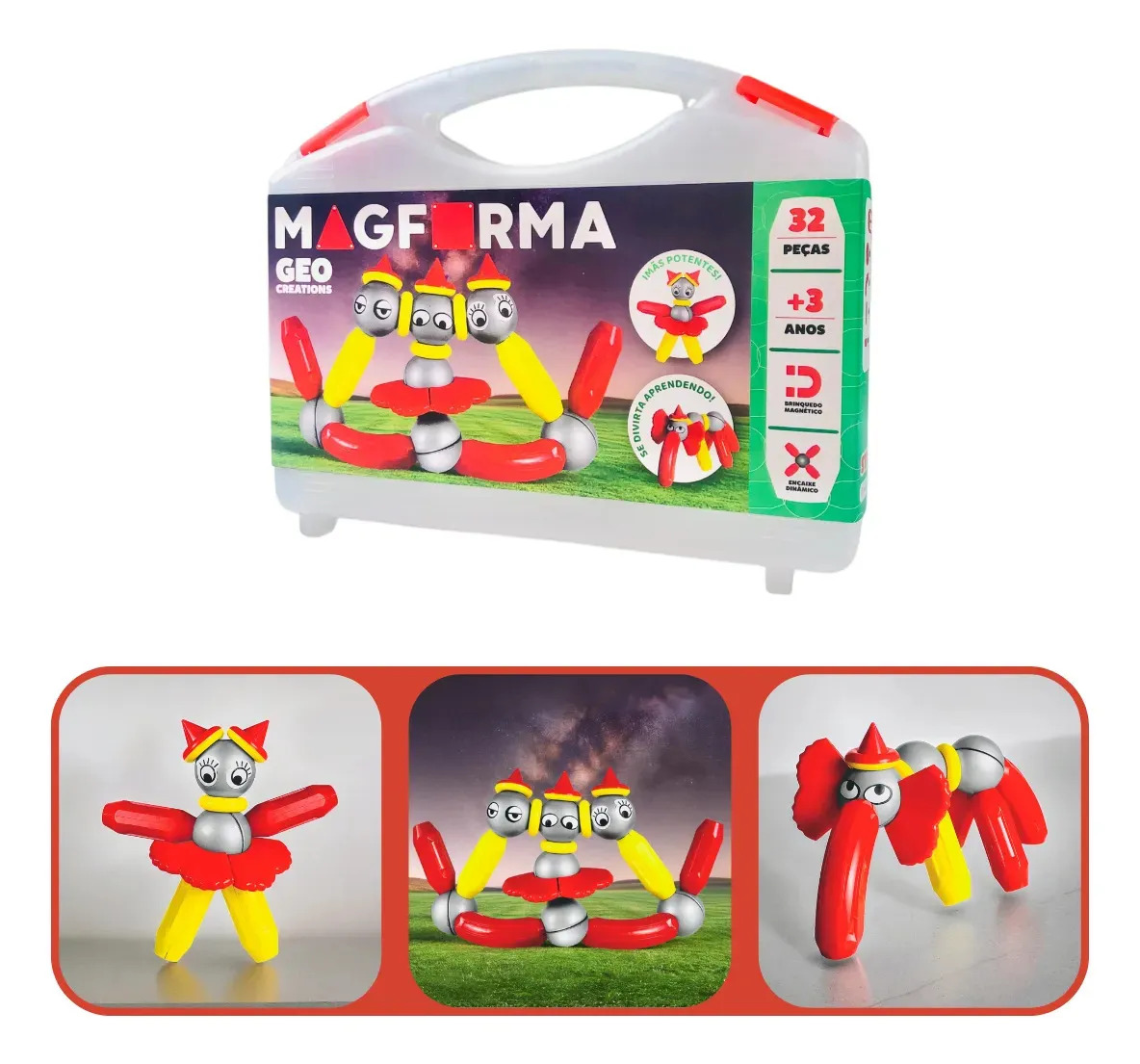Brinquedos Blocos Magnéticos Montar Geométrico Ímãs Magforma 32 Magforma Geo Creations Steamtoy